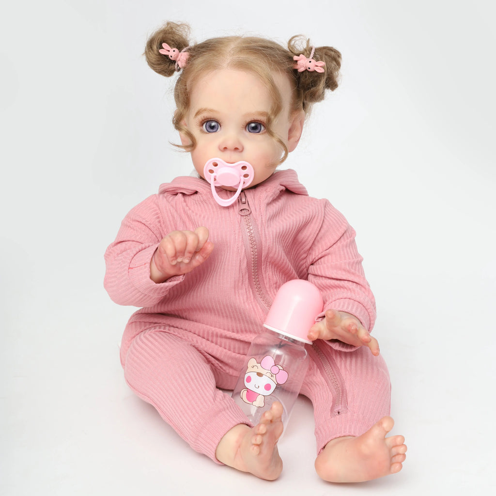 22 Inch Realistic Reborn Baby Girl Doll, Lifelike Silicone Doll Reborn Toddler Doll Baby Toy Gift for Kids & Collectors