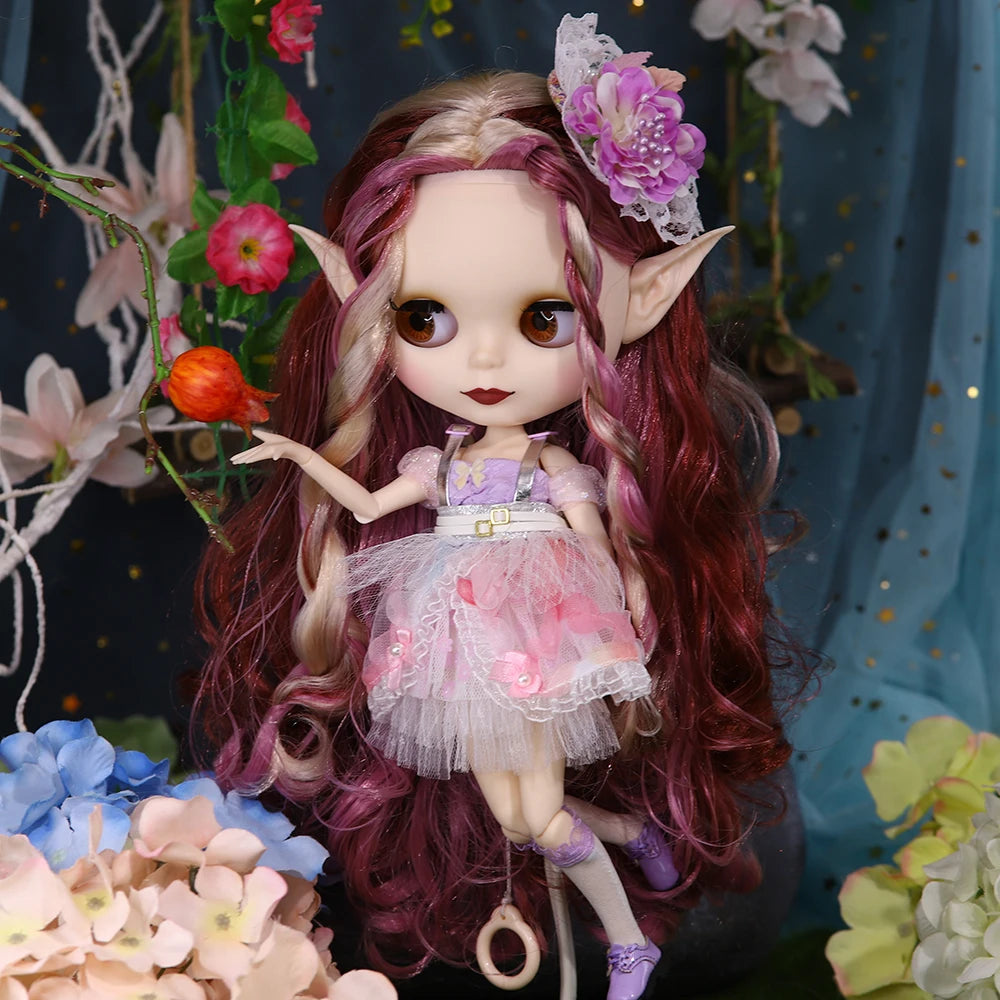 ICY DBS Blythe doll elf ears, human ears, matte face，colorful hair nude doll and set doll joint body the gift for boy girl