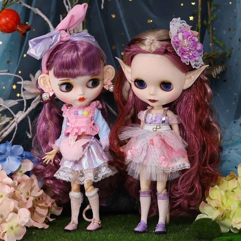 ICY DBS Blythe doll elf ears, human ears, matte face，colorful hair nude doll and set doll joint body the gift for boy girl